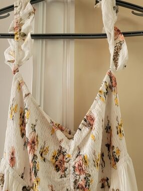Promesa White Floral Maxi Dress with Yellow and Pink Accents